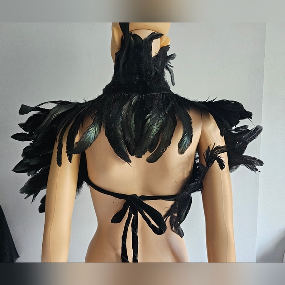 Gothic Feather Shrug Shawl Shoulder Wrap Cape Victorian Collar - Picture 5 of 10